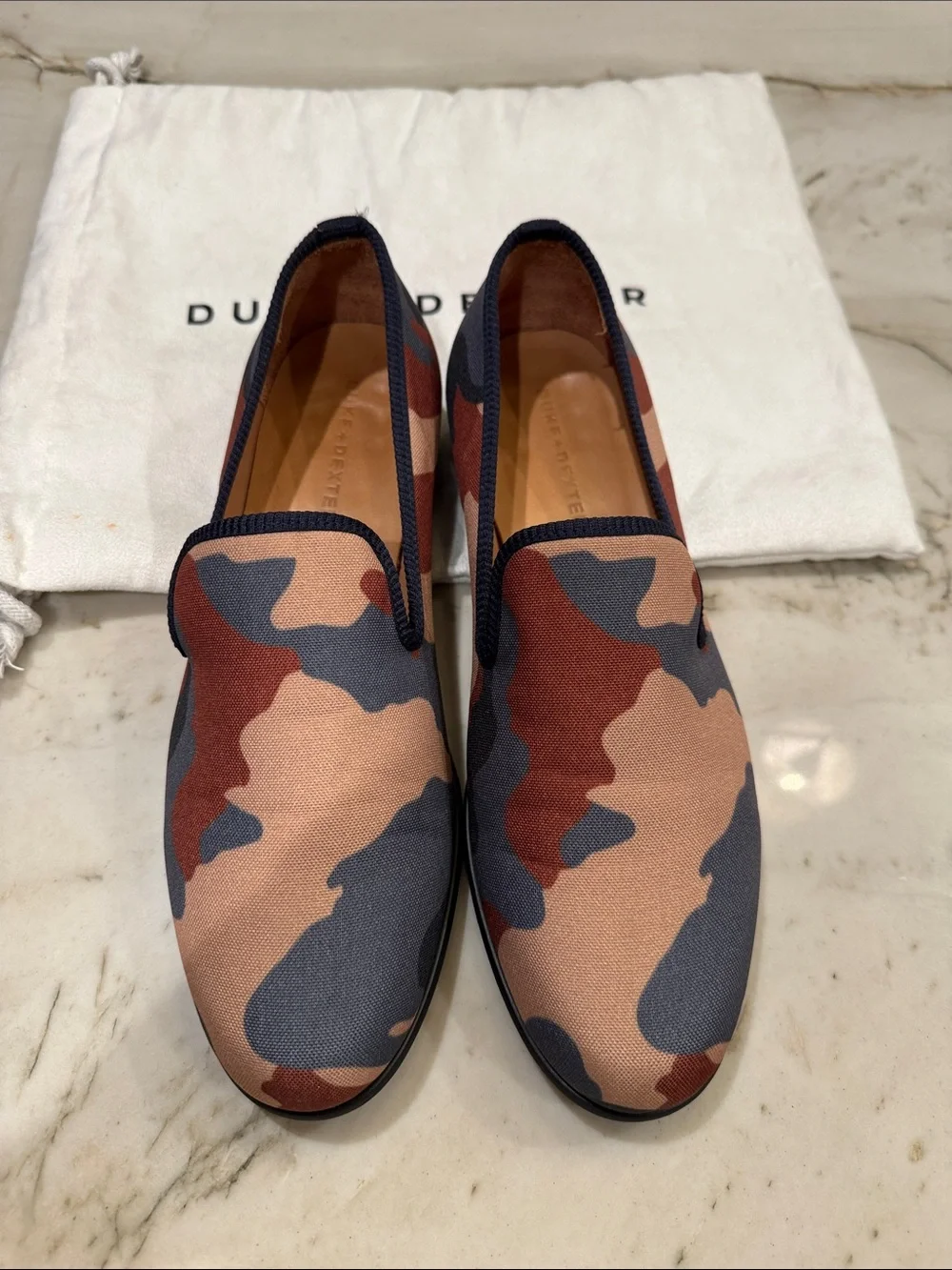 Duke + Dexter London Men’s Camouflage Slip-On Loafers in Tan, Brown & Gray